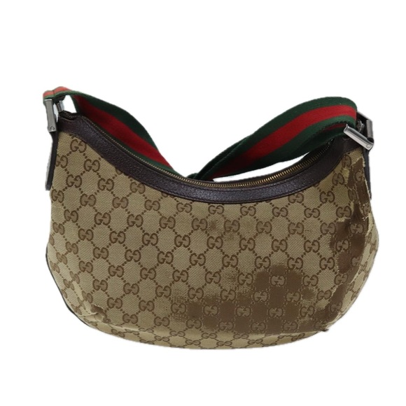 GUCCI GG Canvas Web Sherry Line Shoulder Bag Beige Red Green 181092 Auth 71918 - Picture 2 of 16